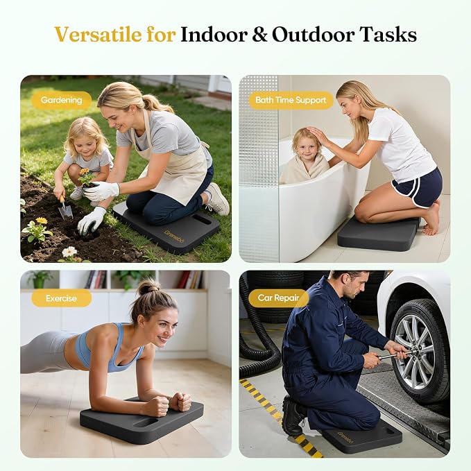 Grenebo 2-Pack Kneeling Pads, Extra Thick NBR, 17.3 x 11 x 1.6 in, Black | Soft NBR Foam Cushion for gardening kneeling pad use, Knee pad support for Gardening, Baby Bathing, Exercise and Work
