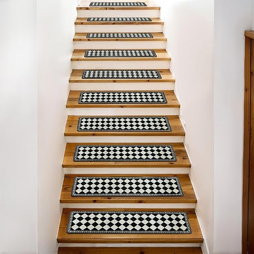 Boho Stair Treads Non Slip - Carpet Stair Treads for Wooden Steps Indoor, Stair Rugs for Kids, Elders and Dog, Stair Runners for Wooden Steps, 15 pcs