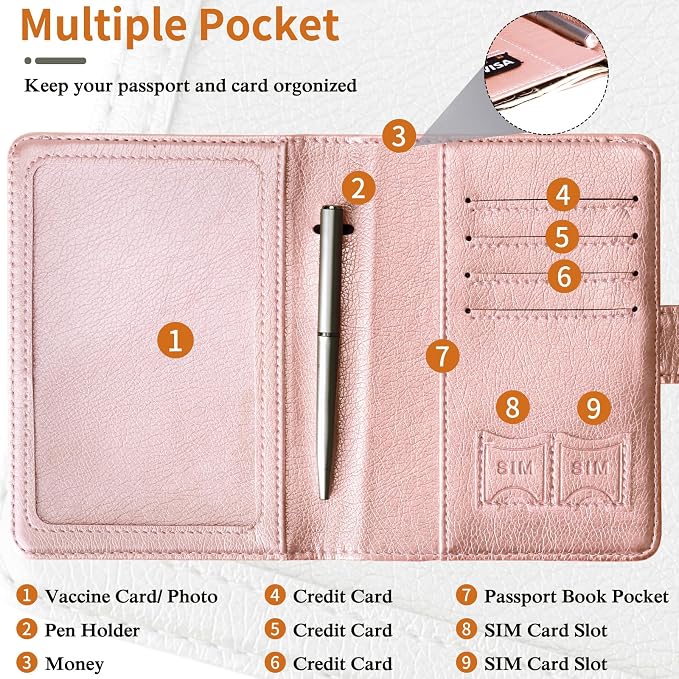 TIGARI Passport Holder for Travel Women Men, PU Leather Waterproof RFID Wallet Cover Case Sleeve, Valentines Day Gifts, Vacation Plane Cruise Travel Document Organizer Essentials