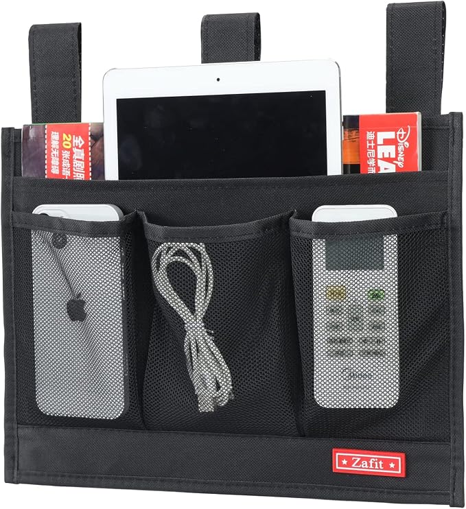 Zafit Hanging Bedside Caddy, Bedside Storage Organizer for Magazine, Phone, Remote control (Classic4 Pockets-Black)