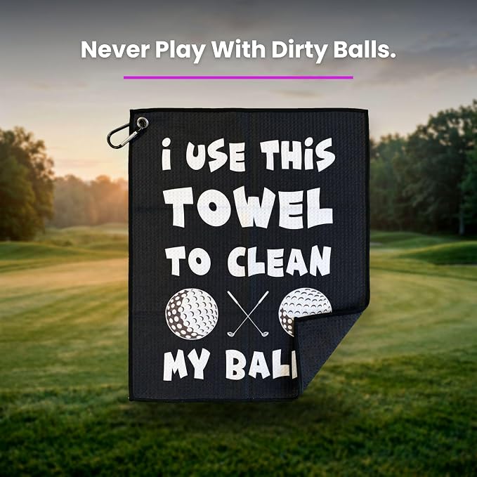 SHANKITGOLF Towel, Funny Microfiber with Bag Clip, Gift for Men & Dad | Waffle-weave towel scrubs dirt off clubs and balls, then clips to your bag. Novelty gifts for golfers.