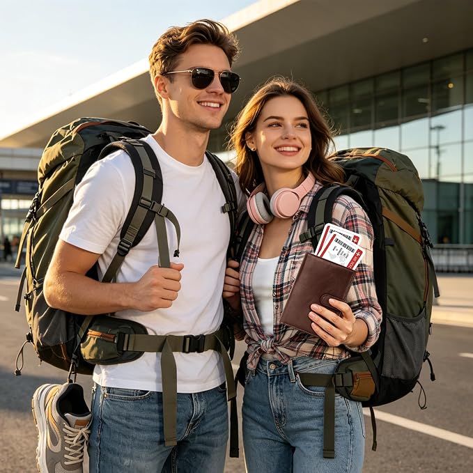 Veki Passport Holder for Travel, RFID Blocking Passport Cover, Dark Brown | Passport Wallet, RFID Blocking, PU Leather, Durable Passport Case with Card Holder, Pen Slot, Travel Essentials for Women Men