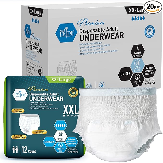 MED PRIDE Disposable Adult Underwear,XX-Large (68-84 in),Unisex,48 Count