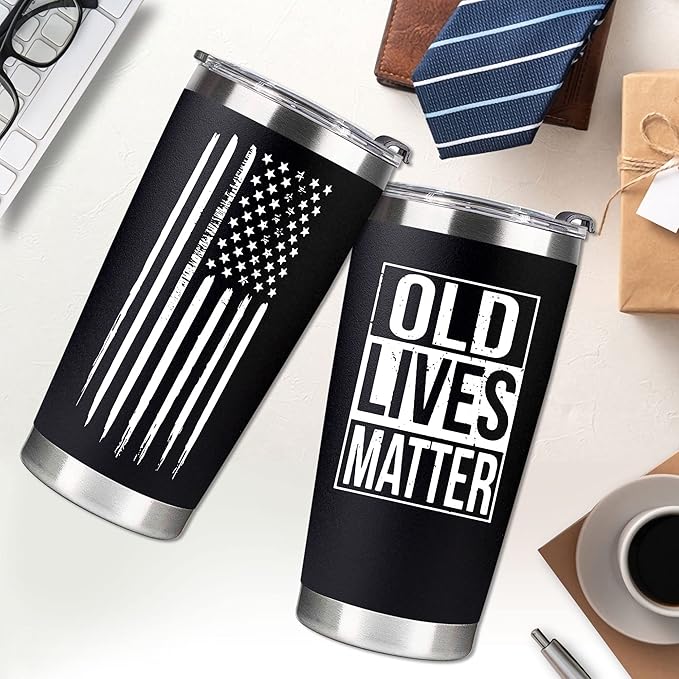 Gag Christmas Gifts for Men, Dad from Daughter, Son - 30th, 40th, 50th and 60th Birthday Gifts for Men, Grandpa - Funny Old Man Gift, Old Lives Matter Tumbler 20oz