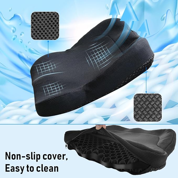 Cooling Gel Seat Cushion, Thickened Big Breathable Honeycomb Design Absorbs Pressure Points Gel Cushion with Anti-Slip Cover Cooling Seat Cushion for Office Chair Home Car Seat Cushion for Wheelchair