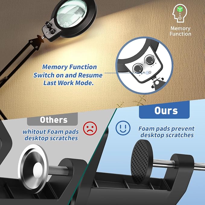 HITTI 12X Ultra Long Magnifying Glass with Light and Clamp, Infinite Color Brightness Workbench Light, Hands Free LED Magnifier Light Stand for Crafts Reading Painting Soldering (12X 27.5In Clamp)