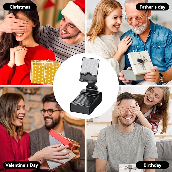 Foldable Phone Stand with Wireless Bluetooth Speaker and Anti-Slip Base, Birthday Gifts for Men/Women, Gadgets for Anniversary Idea Gift, Stocking Stuffers for Beloved