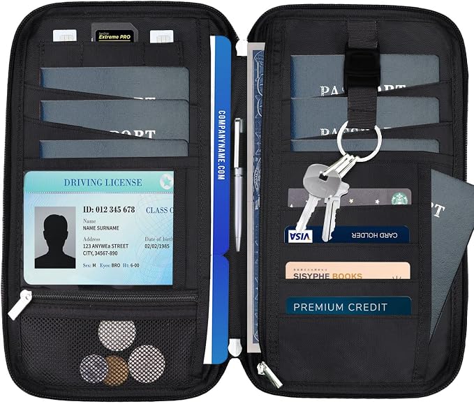 WALNEW Passport Holder for Travel Family, RFID Blocking Passport Wallet | International Travel Essentials, Travel Document Holder with Wristlet and Cross Body Straps, Fits 7 Passports for Family