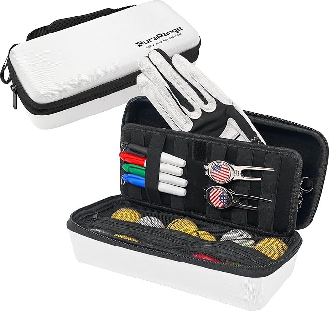 DURARANGE Golf Accessories Organizer Case with Glove Shaper | Organizes gloves, balls, tees, markers and divot tools with elastic loops, mesh pockets and a removable glove shaper.