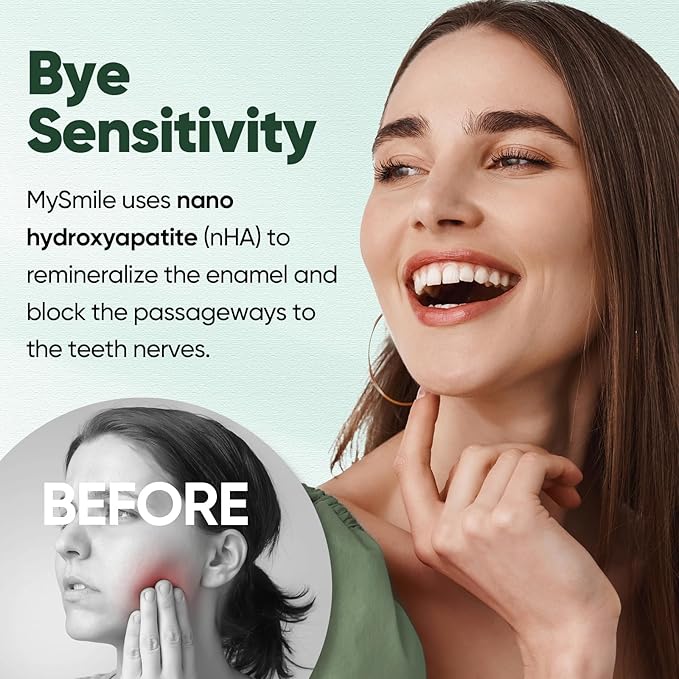 MySmile Fluoride Free Nano Hydroxyapatite Toothpaste for Sensitive Teeth, Strengthens Enamel, Remineralizes & Whitens Teeth, Freshens Breath for Adults, SLS Free, Natural Misty Mint, 4.2 oz