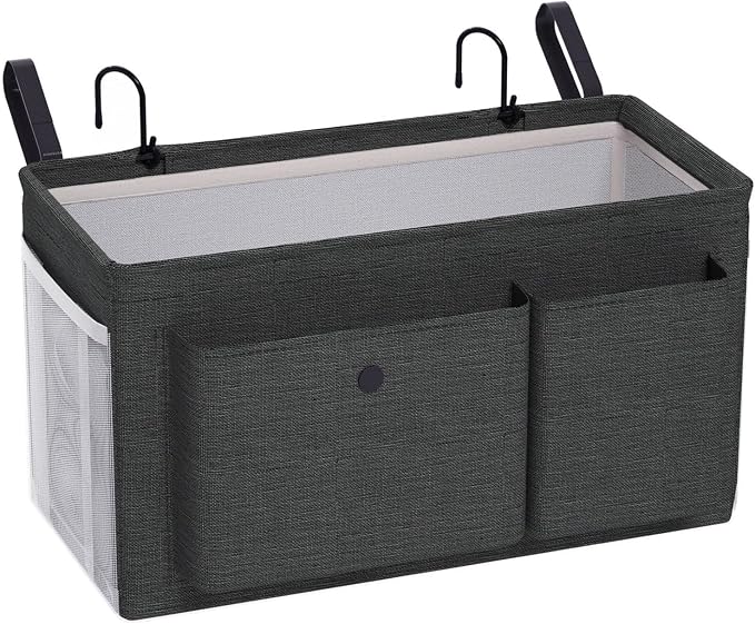 Bedside Caddy Bedside Storage Hanging Organizer for Bunk Dorm Bed Rail | Bed Caddy with Hooks, Top Bunks and Dorm Essentials for Water, Tissues, Tablets, Books, Phones, Remotes and Other Necessories