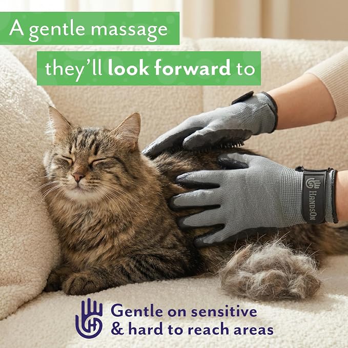 H Handson Pet Grooming Gloves - Patented #1 Ranked, Award Winning Shedding, Bathing, & Hair Remover Gloves - Gentle Brush for Cats, Dogs, and Horses (Purple, Small)