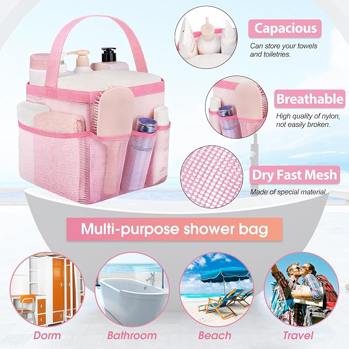 Attmu Mesh Shower Caddy Portable for College Dorm Room Camping Essentials, Shower Caddy Dorm with 9-Pockets, Large Capacity Hanging Basket Bathroom Bag for Toiletry, Swimming, Gym, Camp, Beach