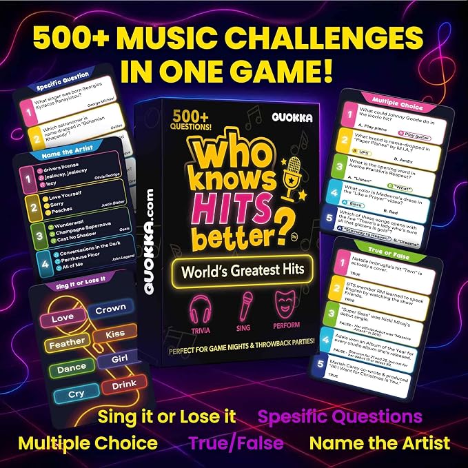 Quokka Who Knows Hits Better? 500+ Questions Music Games – The Ultimate Music Trivia Challenge for Adult & Family Party Games – Fun Singing, Karaoke & Guess-the-Song Game Night for Teens & Girls
