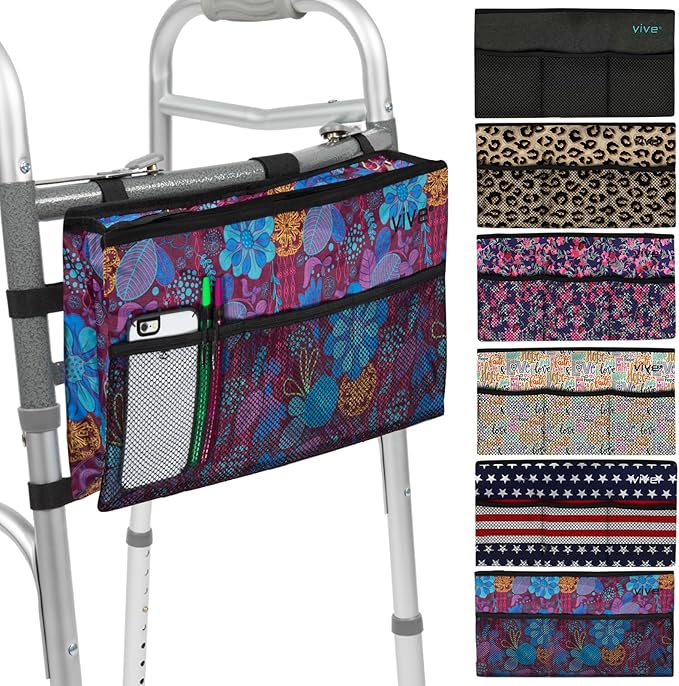Vive Walker Bag - Accessories Wheelchair Basket Pouch (Water Resistant) - Seniors Caddy Accessory Attachment for Folding, Rolling Walkers - Carry Storage Carrier Tote - Lightweight, Universal Size