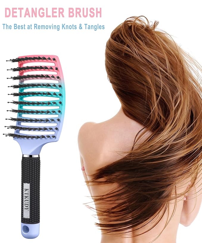 Detangling Brush for Women & Kids, Wet & Dry Hair, All Hair Types | Less pulling & breakage, Boar bristles tame frizz & add shine, Vents for faster blow-drying, Lightweight 4 oz, Non-slip grip