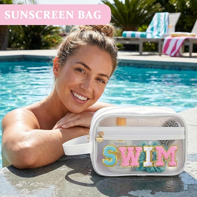 COSHAYSOO Clear SWIM Bag Waterproof Valentines Grab Bag Gifts for Women Teen Girls Swimmer Team Coach, Swimming Pool Accessories Organizer Transparent Makeup Toiletry Bag Beach Travel Cosmetic Pouch