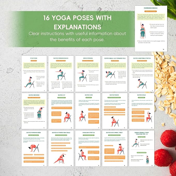 Chair Yoga for Seniors Over 60 Book & Chart – 30-Day Challenge, Gentle Seated Yoga Guide, Chair Yoga for Weight Loss & Flexibility, Senior Chair Exercises for Women & Men, 8.5x11" Book on Chair Yoga