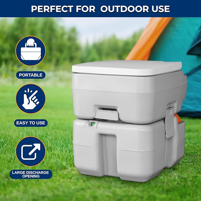 SereneLife Portable Toilet 5.3 Gal Camping Travel Outdoor Flush Toilet Seat | 5.3 Gal waste tank, 50+ flushes, leak-proof odor control, 3-way rinse system, no-splash disposal, durable portable design