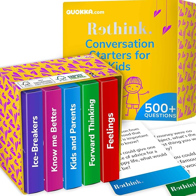 Quokka Conversation Cards Game - Fun Talking Board Game for Family Night | Kids Edition - 500 Questions - Kids Conversation Cards Premium Version - Share Thoughts