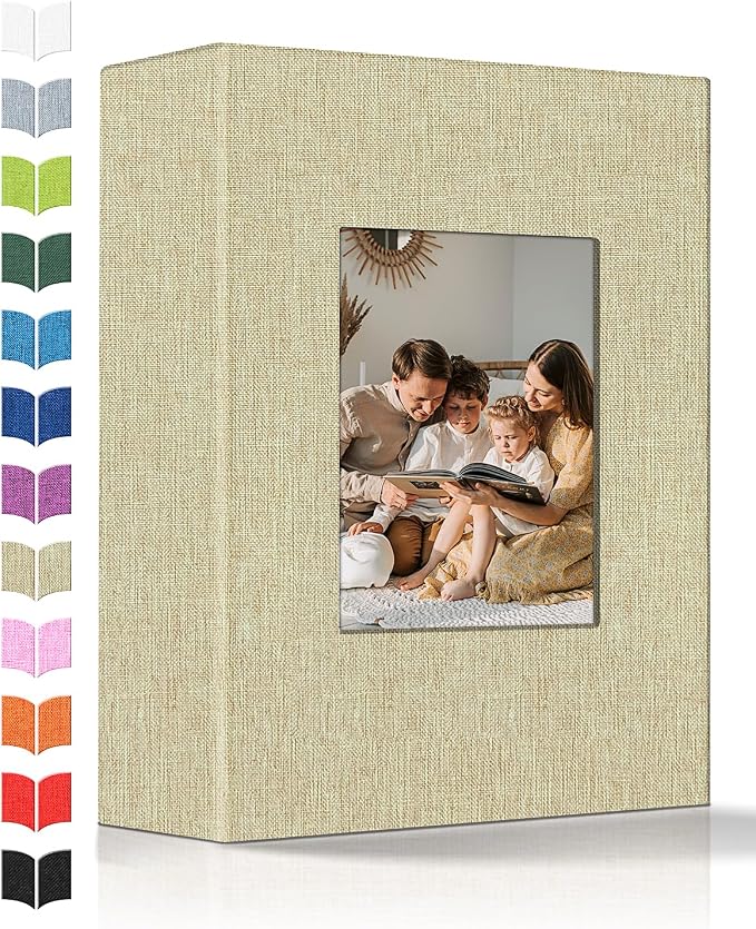 Artfeel Photo Album 4x6 with 100 Pockets,Slip-in Picture Albums,Linen Cover Memory Book with Front Window,White Page Vertical Photo Book for Wedding,Family,Anniversare,Baby,Vacation