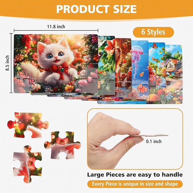 Large Piece Jigsaw Puzzles for Seniors with Dementia 6 Pack 20 Piece | Alzheimers Products for Elderly│Easy Memory Games, Cognitive Activities and Gifts for Patients in Nursing Homes