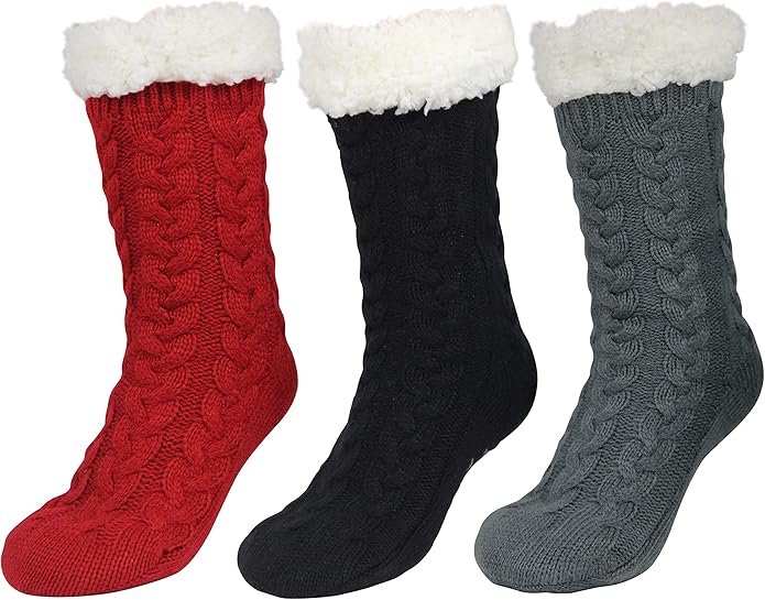 Slipper Socks for Women with Gripper - Winter Non Slip Thick Fuzzy Socks - Warm Cozy Christmas Gift