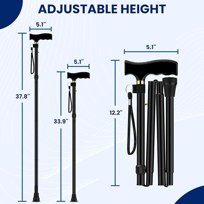 Walking Cane for Men & Women – Foldable, Adjustable, Self-Standing Cane with 360° Pivot Base, Comfortable Grip, Heavy Duty Canes for Women, Collapsible Walking Stick with Travel Bag for Seniors Adults
