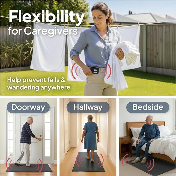 Smart Caregiver Floor Mat Alarm and Pager System - Includes Wireless Pager That Alerts When Someone Steps on The Durable 24in x 48in Floor Mat Sensor