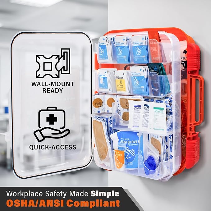 EVERLIT 400 Pcs OSHA Compliant First Aid Kit, Wall-Mountable Essential Emergency Kit for Home, Business, School, Warehouse, Construction Site, Office, Work, College Dorm