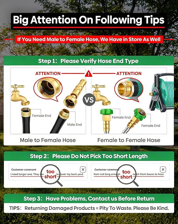 Short Metal Garden Hose 5 ft with Female to Female Connector， Stainless Steel Small Leader Hose for Hose Reel, Long, Flexible, Lightweight & Heavy Duty Water Pipe, Outdoor Water Hose Extension Adapter