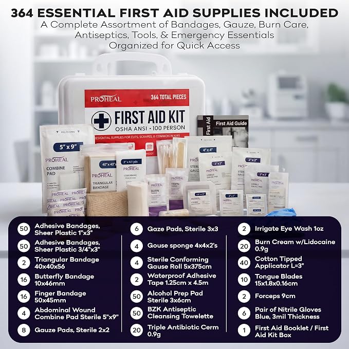100 Person OSHA Compliant First Aid Kit for Businesses, Vehicles, Trucks, Construction Site - Type III, ANSI Class A Emergency Kit - 364 Piece Essential First Aid Supplies