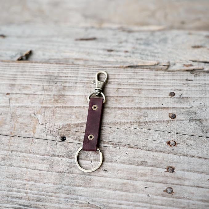 Genuine Leather Keychain Walnut Leather Key Holder Mens Belt Key Chain Ring Fob