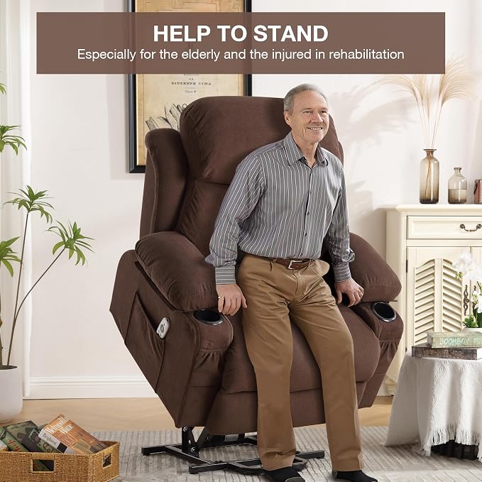 Power Lift Recliner Chair for Elderly with Vibration Massage and Lumbar Heating Electric Oversized Single Sofa with Cup Holder and USB Charge Port for Living Room