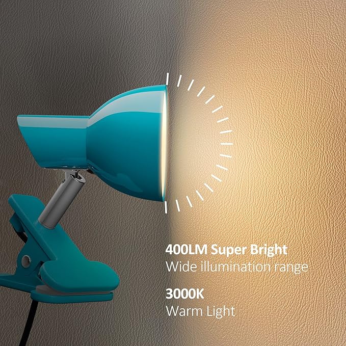 LED Clip lamp,5W Super Bright Desk Light, 330° Rotation Small Lamp with Clamp on Desk/Table/Bed Headboard/Cupboard Home Lighting, Modern and Save Space Illumination Powerful Lamp Blue