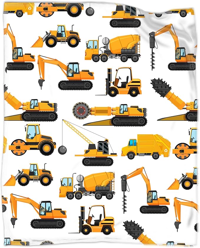 Excavators Construction Blanket Gifts for Yellow Trucks Lover 40 x 50 Inch for Kid,Construction Excavators Fannel Fleece Throw Blanket Super Soft Throws Blanket for Bed Couch Sofa