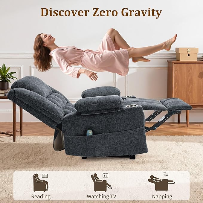 Korser Recliner Chair for Adults, Wall Hugger RV Recliner with Massage and Heating, Zero-Gravity Recliners, Electric Power Recliner Chair for Living Room, Bedroom, Home, Theater Seating (Darkgrey)