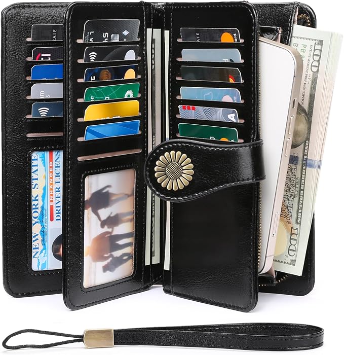 SENDEFN Wallets for Women Leather Credit Card Holder with RFID Blocking Large Capacity Wristlet | with RFID Blocking
