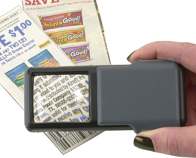 Carson 5x MiniBrite LED Lighted Slide-Out Aspheric Magnifier with Protective Sleeve - Set of 4 (PO-55MU),Gray