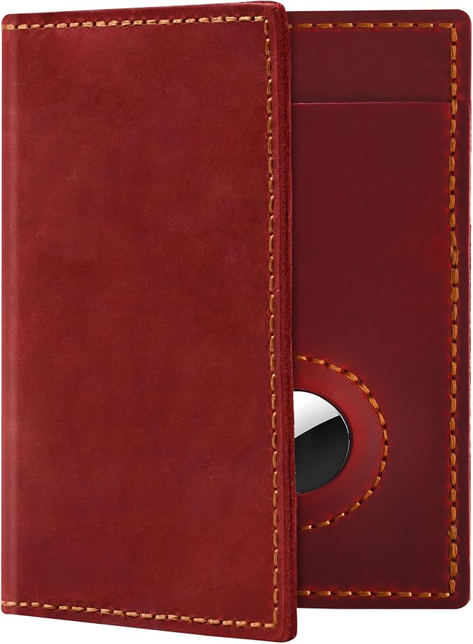 Passport Holder for Travel, Genuine Leather Passport Wallet Cover Case with Airtag Slot, RFID Blocking, for Women Men, Travel Essentials Gift, Red