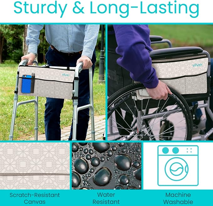 Vive Walker Bag - Accessories Wheelchair Basket Pouch (Water Resistant) - Seniors Caddy Accessory Attachment for Folding, Rolling Walkers - Carry Storage Carrier Tote - Lightweight, Universal Size