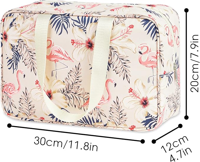 Narwey Full Size Toiletry Bag Women Large Cosmetic Bag Travel Makeup Bag Organizer Medicine Bag for Toiletries Essentials Accessories (Large, Beige Flamingo)
