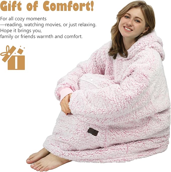 Catalonia Oversized Blanket Hoodie Sweatshirt, Wearable Sherpa Lounging Pullover for Adults Women Men