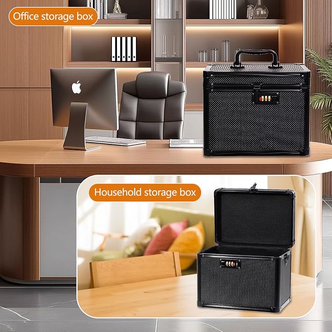 Medication Combination Lock Boxes with Code for Personal Items, Medicine Lockbox for Documents 10 x 7.25 x 7.75 Inches Shoulder with Belt Pure Black