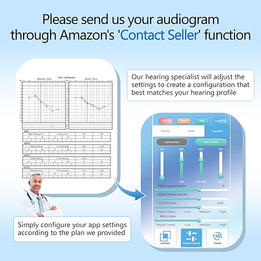 Rechargeable Bluetooth Hearing Aids for Seniors - APP Controlled, Noise Cancelling, Wireless Music Streaming, Hands-Free Phone Calls, OTC Hearing Devices (Silver Bluish Clip)