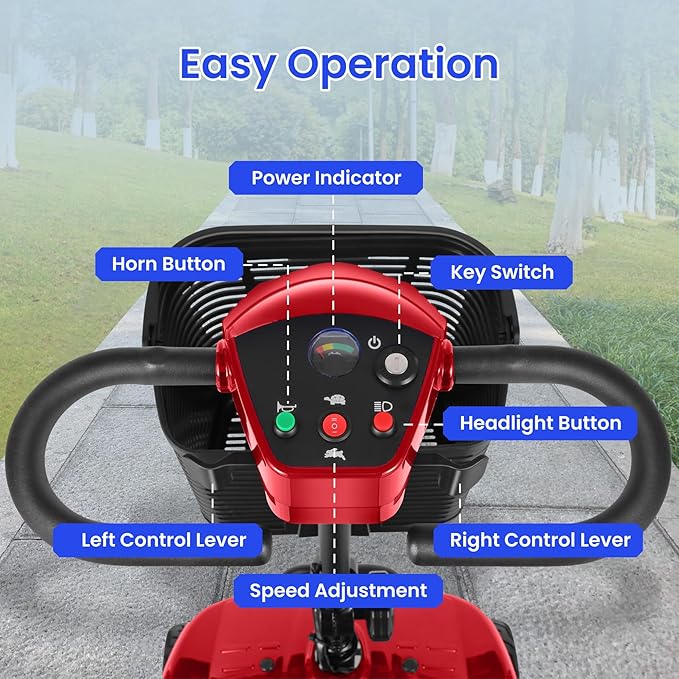 Wooken Mobility Scooters for Seniors, Adults, 4 Wheels Foldable Powered Mobility Scooter 264 lbs All Terrain, Compact Heavy Duty Electric Powered Wheelchair with Seat for Travel, Smart Safety System