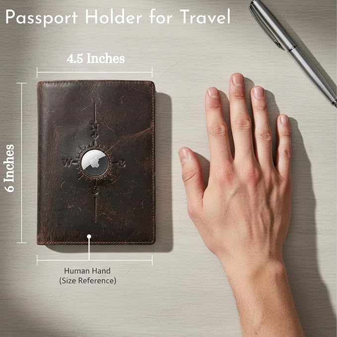 SETTINI® Leather RFID Passport Holder Wallet with AirTag Slot for Travel | hidden AirTag slot, RFID blocking, leather, passport + card slots, travel gift