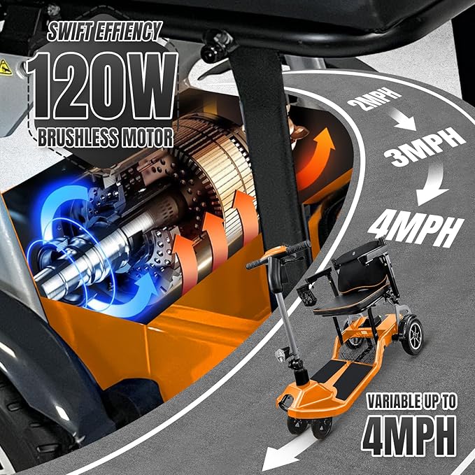 R3b-Mobility Scooters for Seniors Adults Ultra Lightweight 37.5 Ibs Electric Powered Folding 4 Wheel Mobility Scooter with Cup Holder, Compact Convenient for Travel Airline Approved, Orange