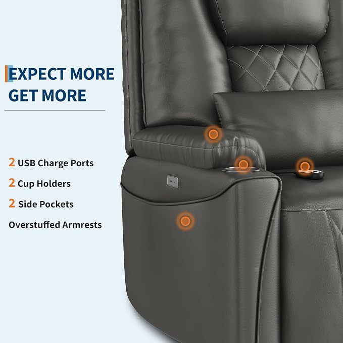 Recliner Chair, Electric Power Lift Chair with Remote, Stand Assist for Elderly, 3 Adjustable Positions, USB Charging Ports, Cup Holders, Side Storage Pockets, Comfortable Sofa for Living Room, Grey