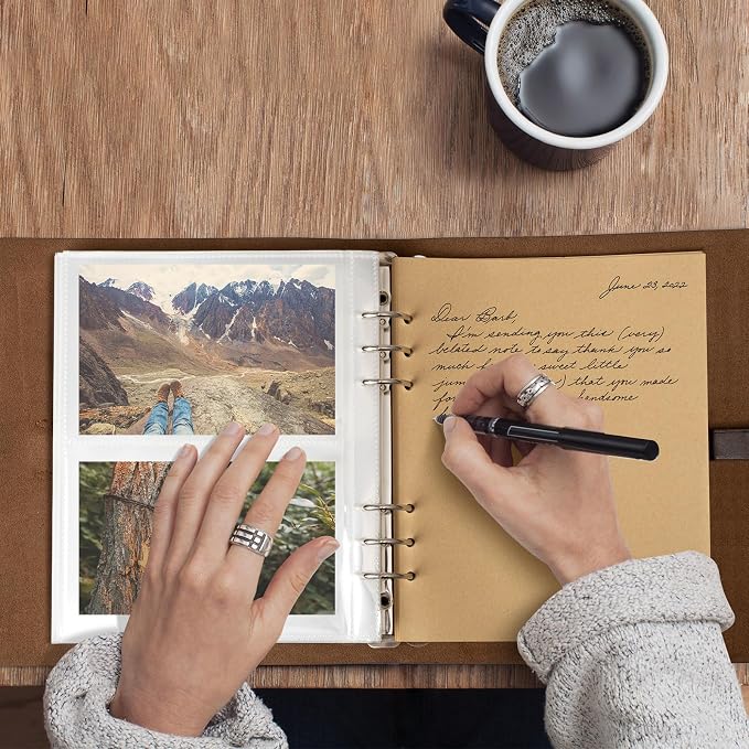 Photo Album 4x6 300 Photos, Genuine Leather Photo Albums with Writing Space with 30 Writing Paper, Travel Family Wedding Kids Graduation Ultrasound Baby Picture Album Scrapbook Photo Album Hold Hands